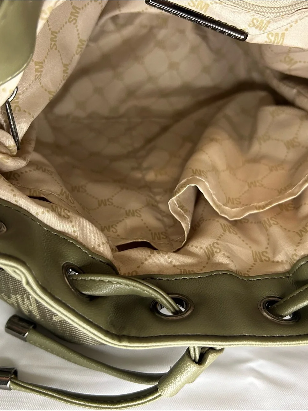 Steve Madden Olive Quilted Drawstring Bucket Crossbody Bag